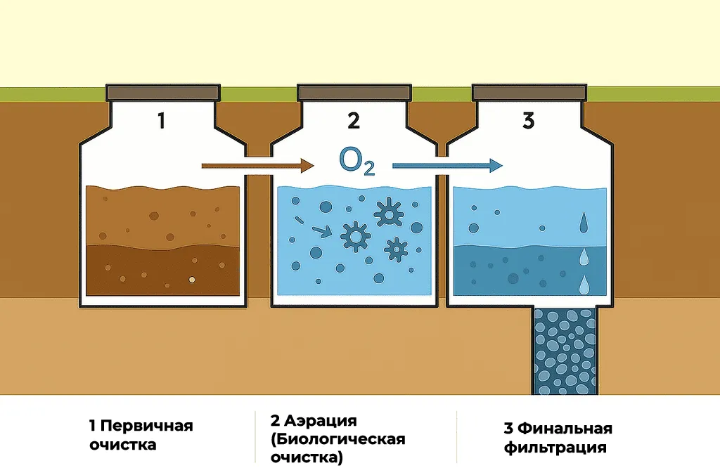 Техническая схема автономного септика ProSeptik